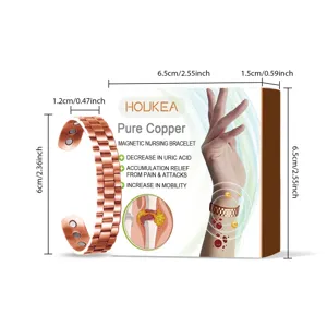 Men pure copper magnetic nursing bracelet with elegant gift box and clear dimension details.