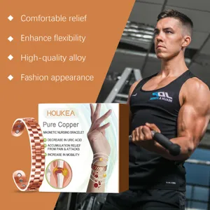 HOUKEA Men's Copper Magnetic Bracelet Health Care Fashion Alloy Wristband Jewelry