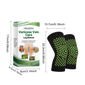 Houkea varicosity care knee sleeves with massage dots and breathable black calf support.