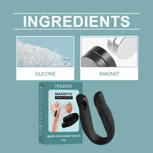 Gedetailleerd overzicht van magnetische siliconen nierverzorgingsclip, materiaal en doos.