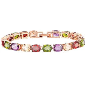 Eleganter Armband in Roségold mit bunten ovalen Zirkonia-Kristallen für Damen