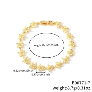 Bracciale a stella in rame placcato oro con pietre di zircone, lungo 17 cm
