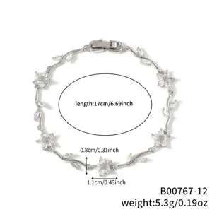 Silver flower zirconia bracelet for women fashion trendy delicate jewelry accessory 17cm