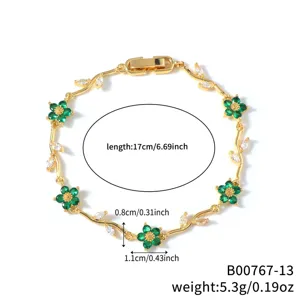 Detailed view of the elegant floral cubic zirconia gold bracelet, showing precise dimensions.