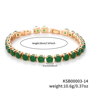 Gold green round zircon tennis bracelet detail, sparkling gemstone link chain jewelry.