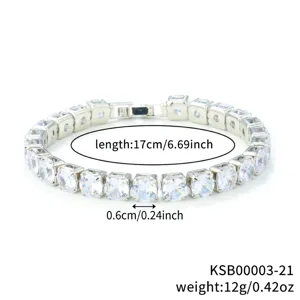 Silver tennis bracelet with clear cubic zirconia stones, 17cm length for women jewelry.