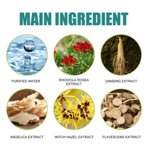 Detailed ingredient chart highlighting natural herbal extracts and botanical components.
