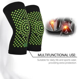 Detailed view of black athletic knee sleeves featuring green dots for daily joint support.