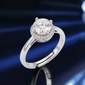 Anello Regolabile in Moissanite Brillante per Donna Halo Rotondo Fascia Pavé Rame Galvanizzato Gioielli da Dito Raffinati di Alta Gamma Regalo