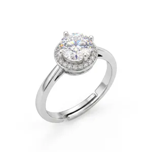 Elegante anello in moissanite con alone e fascia in argento regolabile da donna