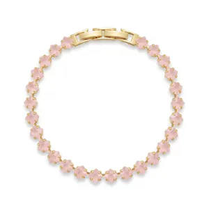 Luxury tennis bracelet featuring pink star-cut crystals with a premium gold plated finish
