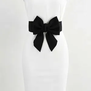 Women Fashion Large Bow Decorative Waist Seal High Elastic Wide Belt For Dresses Solid Color Versatile Waist Cinchers Accessory