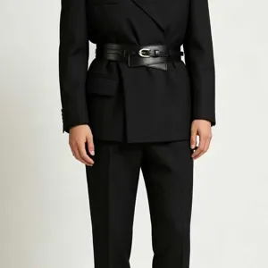 French Vintage Wide Decorative Belt Women Double Circle Design PU Leather Waist Belt Fashion Casual Waistband Dress Coat