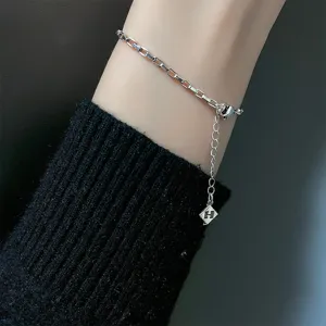 Minimalist Copper Box Chain Bracelet With H Letter Cross Pendant Vintage Silver Adjustable Bangle For Women Korean Fashion Jewelry