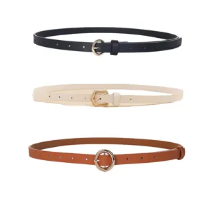 Women Fashion PU Leather Waist Belt Minimalist Elegant Slim Dress Belt Gold Metal Buckle Daily Commute Accessories