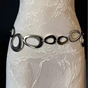 Metal ring waist chain Y2K fashion body chain silver irregular rings dress belt accessory