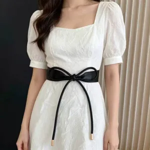 Women Fashion PU Leather Skinny Belt Elegant Knotted Thin Waistband Versatile Dress Sweater Coat Decorative Belt