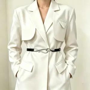 Women's PU leather thin belt with retro alloy buckle, elegant commuting style accessory.