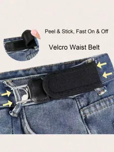 Adjustable lazy waist belt with velcro and metal hook, quick and easy to wear for jeans.