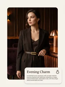 Detail showing a minimalist brown thin belt for women with a gold U-shaped buckle.