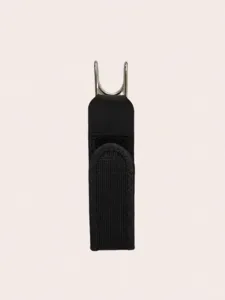 Adjustable metal hook waist tightener, black elastic velcro belt extension buckle tool.