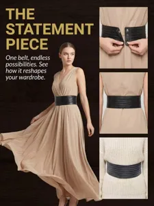 Eleganter schwarzer breiter Korsettgürtel für Damen, ideal für Kleider und Mäntel.