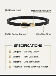 Slim women's PU leather belt featuring a sleek waterdrop buckle design for dresses and suits.