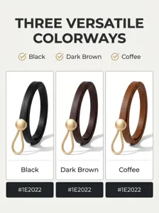 Women thin PU leather belt with elegant waterdrop buckle for dress and suit, versatile.