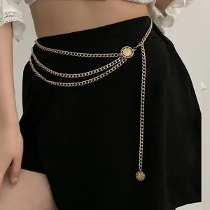 Cadena de cintura multicapa vintage de aleación dorada con colgante de moneda para mujer