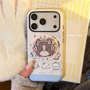 Cartoon Welpe Magnetische Handyhülle Für iPhone 11 12 13 14 15 16 17 18 Pro Max Mit Klappständer Sweet Puppy Matte PC Hülle
