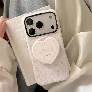 Detailed macro view of the French pink floral pattern on a matte hard iPhone case