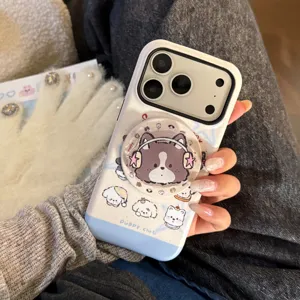 Detailansicht der niedlichen Welpen-Club-Cartoon-Handyhülle mit Magnetständer für das iPhone