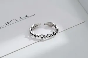 Detailed close-up showing the texture of a vintage geometric zigzag S925 silver ring