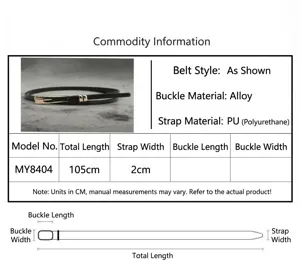 Detailed size chart and parameter specifications for the thin PU leather women waist belt.
