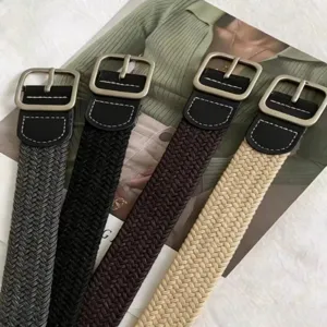 Casual braided belt set with metal pin buckle, multi-color unisex fashion waist belt.