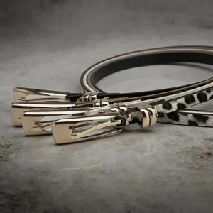 Women thin genuine leather belt with stylish metal buckle for dress and sweater styling.
