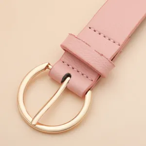 Cintura in pelle rosa da donna fibbia rotonda in metallo dettaglio accessorio moda