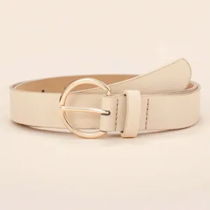 Cintura da donna minimalista in pelle sintetica con fibbia rotonda dorata casual