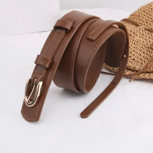 Men's brown PU leather belt with pin buckle, business casual versatile jeans belt for daily wear.
