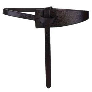 Women Fashion Faux Leather Waist Belt Minimalist Knotted Wide Cinch Belt Dress Decoration Versatile Elegant Accessories