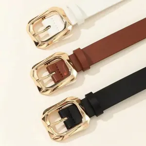Dreier-Set Damen-Ledergürtel in Weiß, Braun und Schwarz mit Goldschnallen