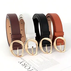 Vintage faux leather belts with gold oval buckles in four classic colors