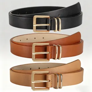 Women's Vintage Minimalist PU Leather Belt Casual Dress Jeans Belt With Gold Metal Pin Buckle Daily Commute Accessories
