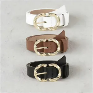 Women fashion leather belt with stylish metal buckle, casual waist belt in multiple colors.