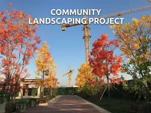 Outdoor application of artificial ginkgo trees with vibrant autumn leaves