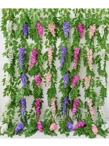 Detailed macro view showing the realistic textures of artificial wisteria flower vines