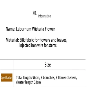 Specification detail of 96cm artificial Golden Shower tree flower with 3 hanging clusters