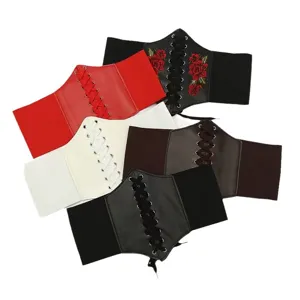 Women Elastic Lace-up Corset Belt Fashion Waist Cincher Wide Dress Belt for Outfit