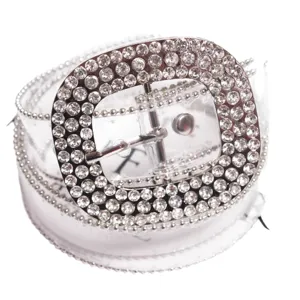 Cinturón transparente de PVC para mujer con hebilla adornada con diamantes