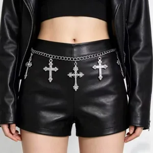 Vintage Punk Stil Zinklegierung Kreuz Taillenkette Silber Metall Körperkette Gürtel Für Frauen Party Mode Schmuck